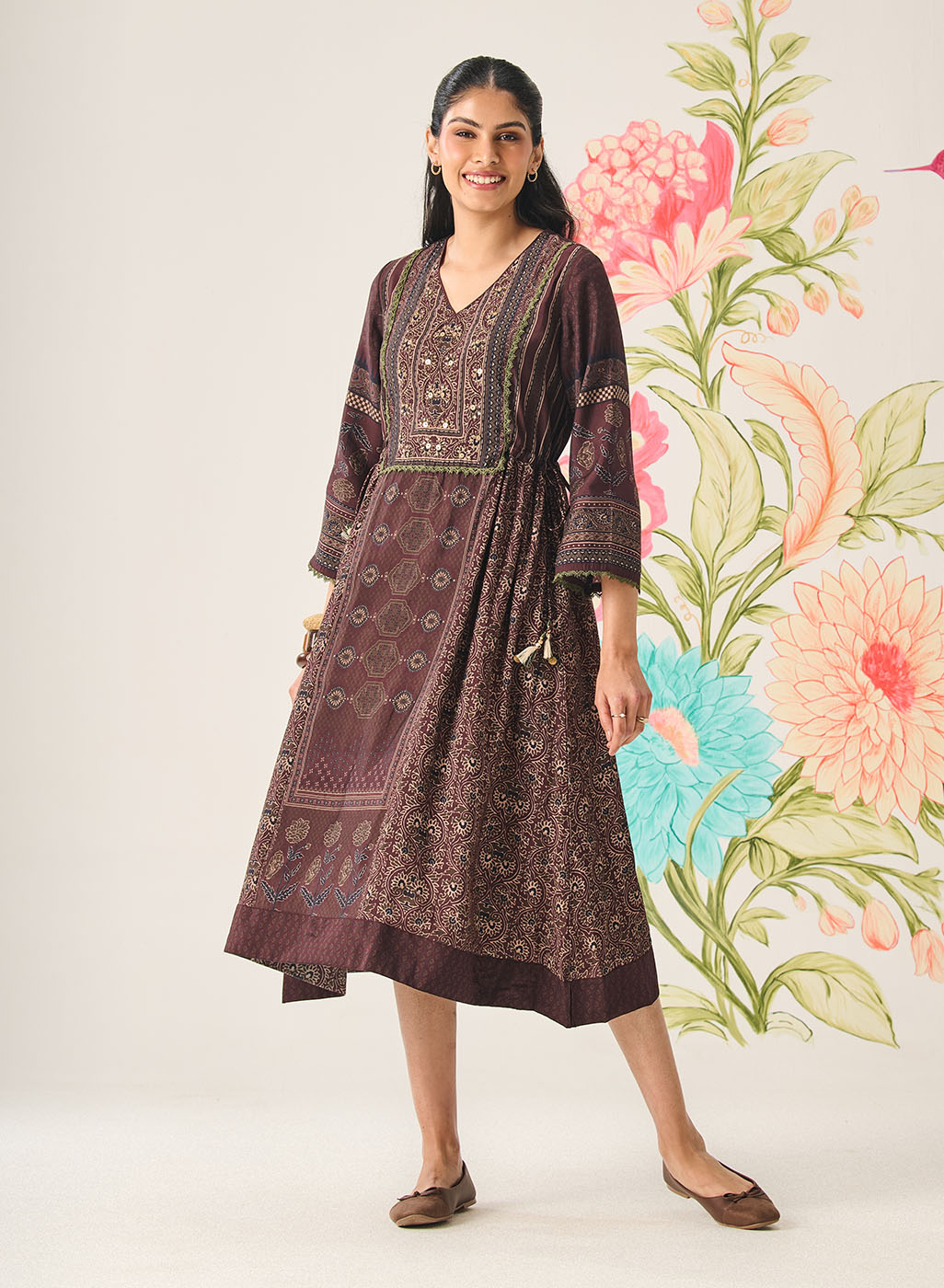 Vani Maroon Ajrakh Printed Long Dress Lakshita Vani Maroon Ajrakh Printed Long Dress Lakshita