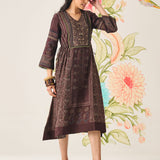 Vani Maroon Ajrakh Printed Long Dress