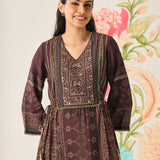 Vani Green Ajrakh Printed Long Dress