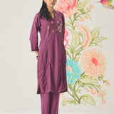 Firdous Purple Embroidered Kurta Set