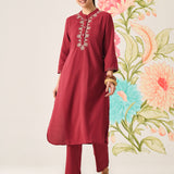 Risha Maroon Embroidered Kurta Set