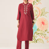 Risha Maroon Embroidered Kurta Set