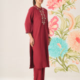 Risha Maroon Embroidered Kurta Set