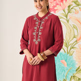 Risha Maroon Embroidered Kurta Set