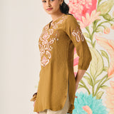 Shaya Olive Cotton Blend Embroidered Top