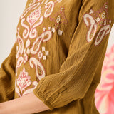 Shaya Olive Cotton Blend Embroidered Top