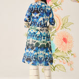 Zahra Blue Printed A-line Linen Kurta