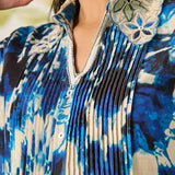 Zahra Blue Printed A-line Linen Kurta