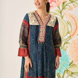 Raina Indigo Printed A-line Kurta