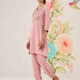 Yana Peach Mirrorwork A-line Co-ord Set