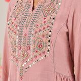 Yana Peach Mirrorwork A-line Co-ord Set