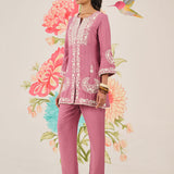 Reva Pink Embroidered Shantoon Kurta Set