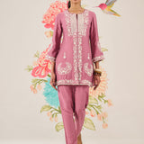 Reva Pink Embroidered Shantoon Kurta Set