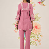 Reva Pink Embroidered Shantoon Kurta Set