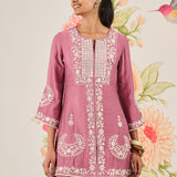 Reva Pink Embroidered Shantoon Kurta Set