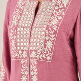 Reva Pink Embroidered Shantoon Kurta Set