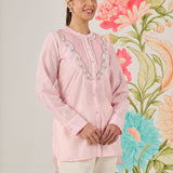 Rhea Pink Zari Embroidered Shirt