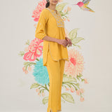 Eden Yellow Embroidered A-line Co-ord Set