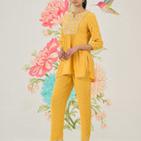 Eden Yellow Embroidered A-line Co-ord Set