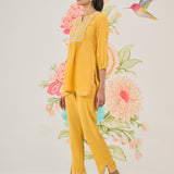 Eden Yellow Embroidered A-line Co-ord Set