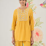 Eden Yellow Embroidered A-line Co-ord Set