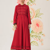 Poppy Red Self-Embroidered Flared Dress