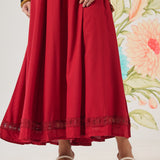 Poppy Red Self-Embroidered Flared Dress