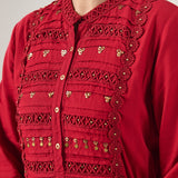 Poppy Red Self-Embroidered Flared Dress