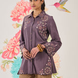 Aria Lavendar Embroidered Collared Shirt