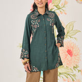 Aria Green Embroidered Collared Shirt