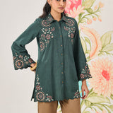 Aria Green Embroidered Collared Shirt