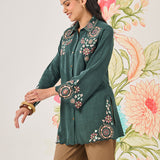 Aria Green Embroidered Collared Shirt