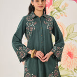 Aria Green Embroidered Collared Shirt