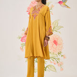 Avirya Mustard Embroidered Kurta Set