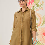 Camille Olive Self-Embroidered Shirt