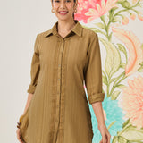 Camille Olive Self-Embroidered Shirt