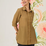 Camille Olive Self-Embroidered Shirt