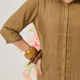 Camille Olive Self-Embroidered Shirt