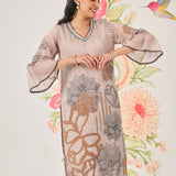 Anvi Grey Floral Printed Organza Suit Set with Dupatta