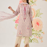 Sosan Cream Printed Organza Suit Set with Dupatta