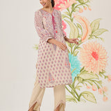 Sosan Cream Printed Organza Suit Set with Dupatta