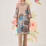 Anvi Beige Floral Printed Organza Suit Set with Dupatta