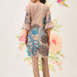 Anvi Beige Floral Printed Organza Suit Set with Dupatta