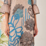 Anvi Beige Floral Printed Organza Suit Set with Dupatta