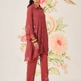 Gina Brick Red Embroidered Co-ord Set