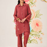 Gina Brick Red Embroidered Co-ord Set