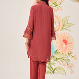Gina Brick Red Embroidered Co-ord Set