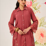 Gina Brick Red Embroidered Co-ord Set