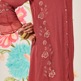 Gina Brick Red Embroidered Co-ord Set