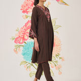 Avirya Brown Embroidered Kurta Set